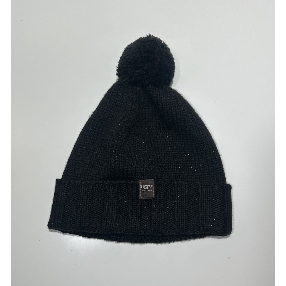 UGG Australia Black Hat Beanie Warm Wool Acrylic Nylon Womens One Size